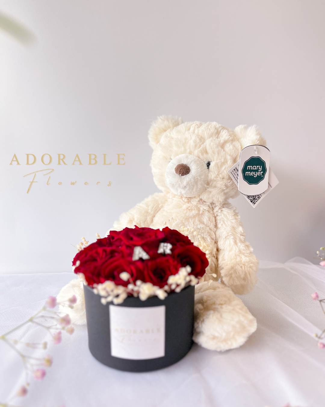 ボックスフラワー バラ くまのぬいぐるみセット