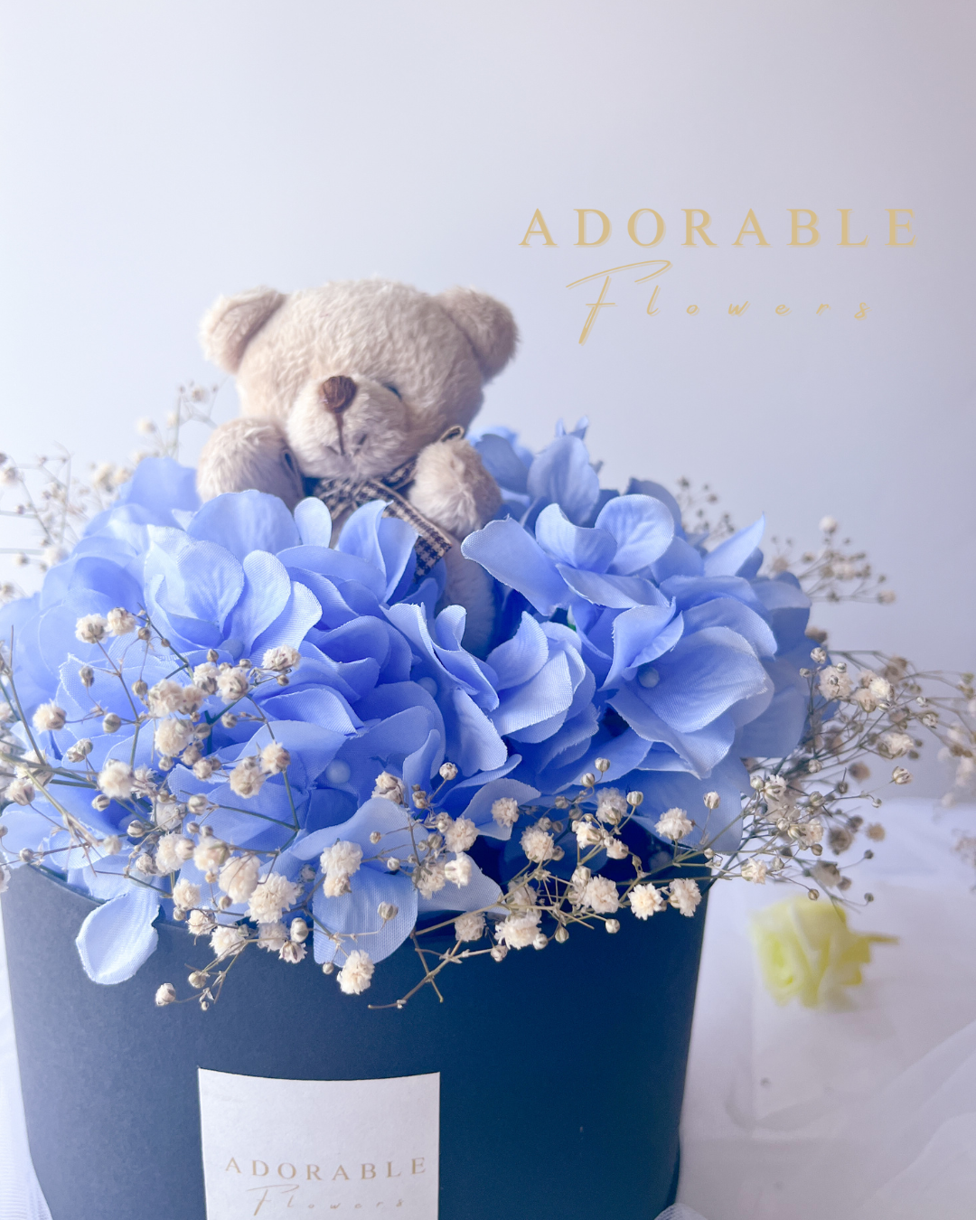 くまさんと紫陽花のラウンドフラワーボックス