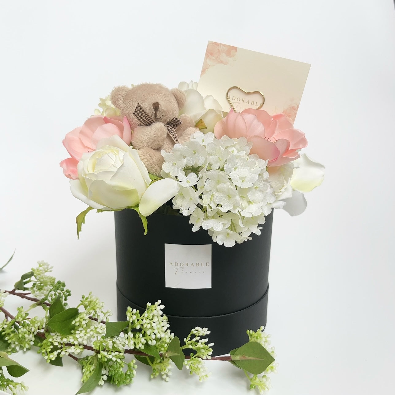 【お手入れ不要】ボックスアレンジメント M(ミニベアピック付き)